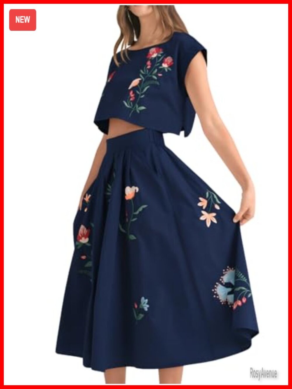 Women Floral Embroidered 2 Piece Tank Top & Skirt Set Sleeveless Loose Fit